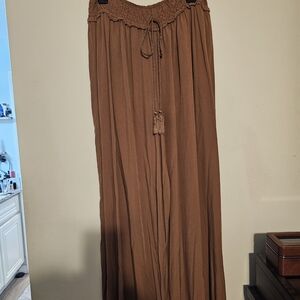 Boho Smocked Waist Maxi Skirt in Warm Chestnut